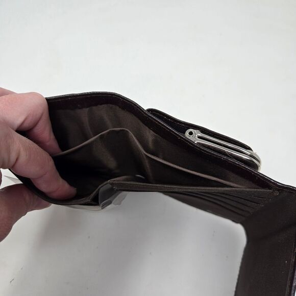 BUXTON Leather Trifold Kiss Lock Leather Wallet NOS Deep Chestnut Brown - Picture 9 of 11